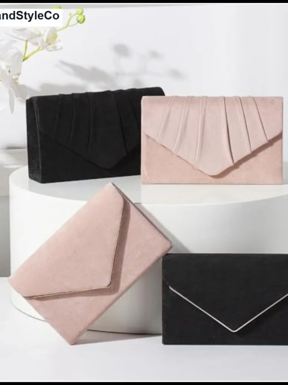 Clutch Purse for Women Evening Bag Shoulder Crossbody Faux Suede Gold Trim